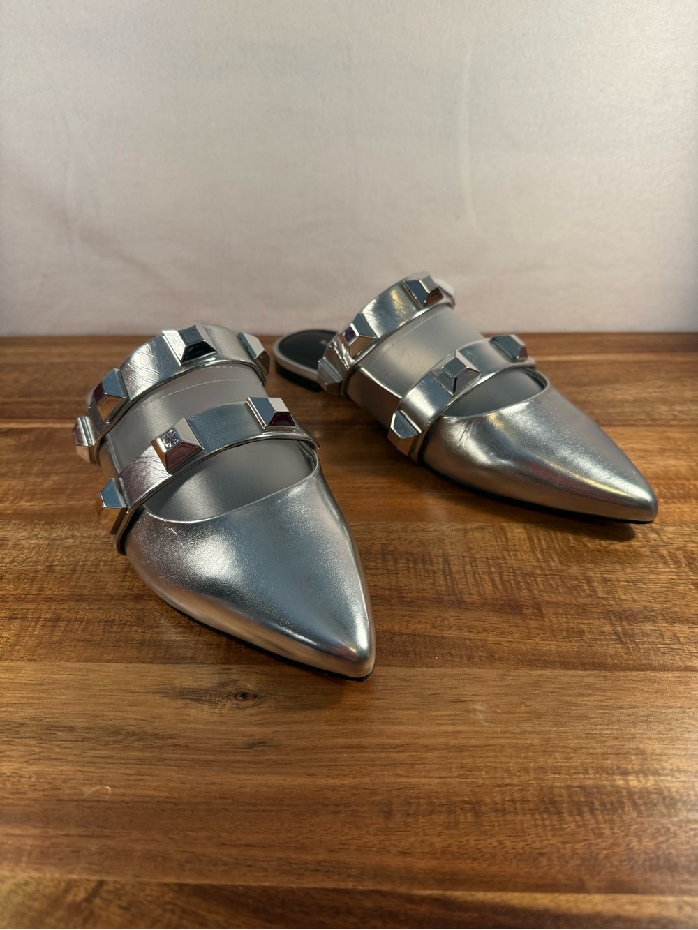 Marc Fisher Silver Studded Mules Size 7